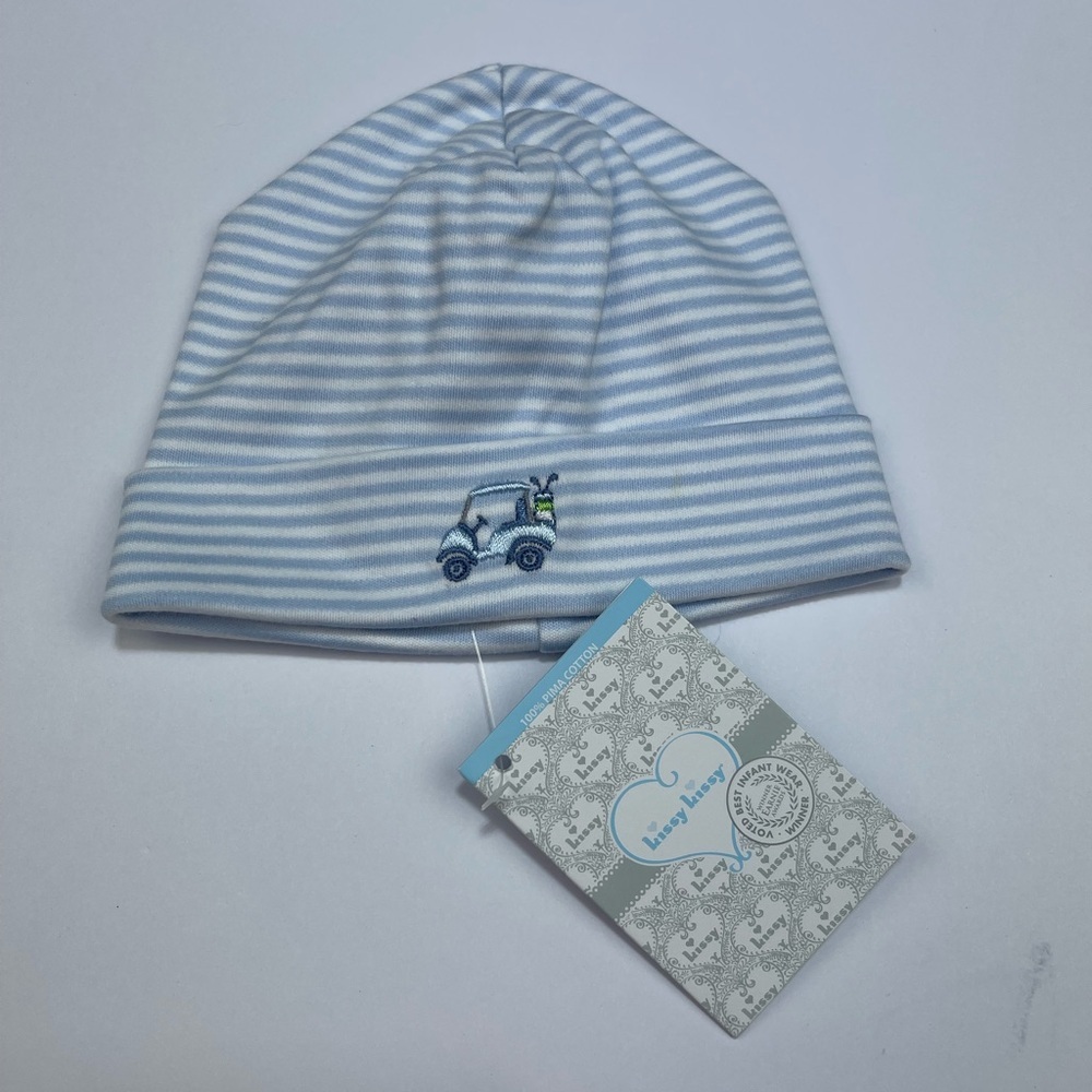 NWT Kissy Kissy Golf Cart Embroided Blue White Stripe Cap Hat